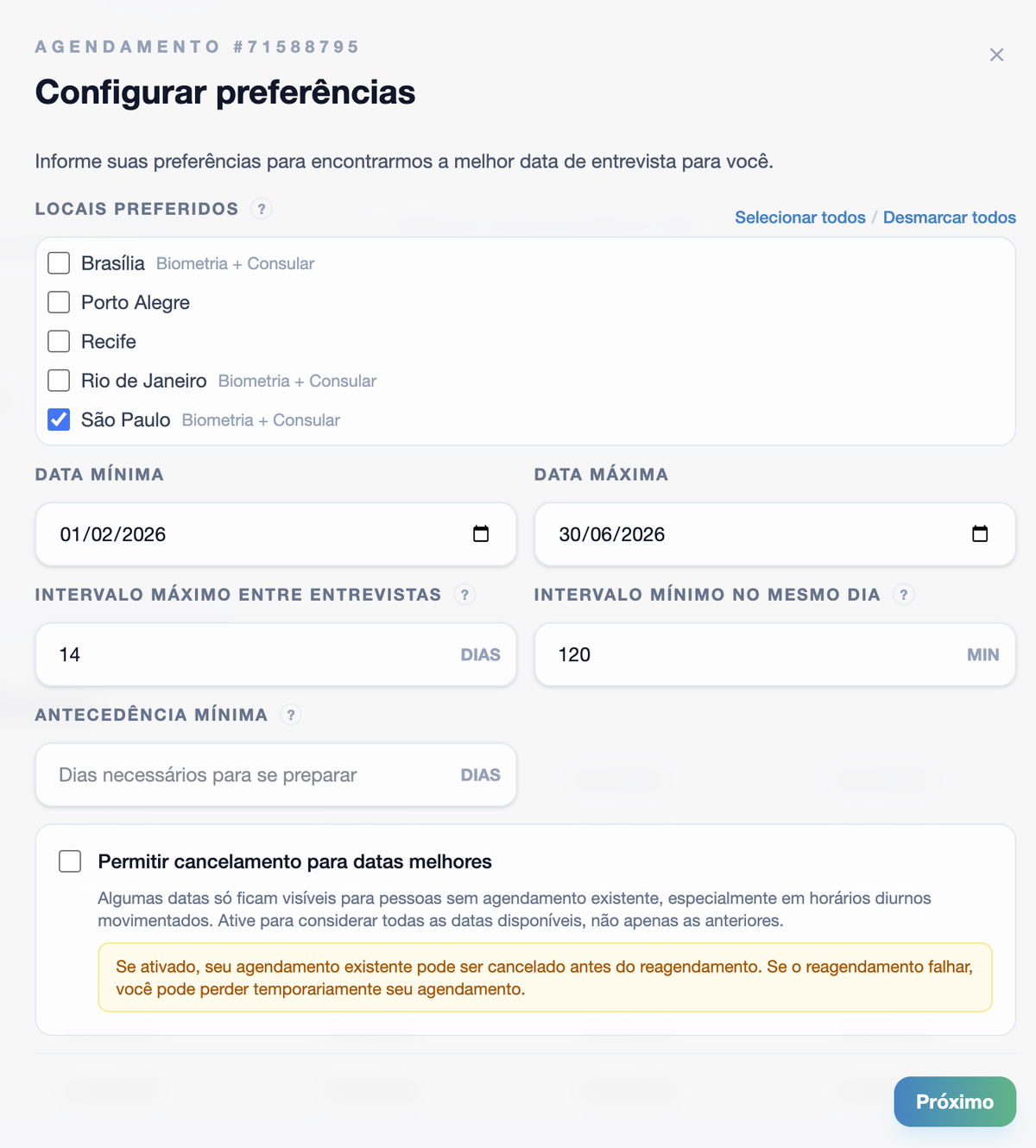 Preferences configuration modal